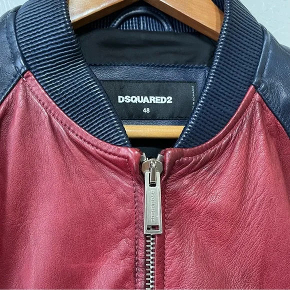 Dsquared2 Red Blue Leather Bomber Jacket